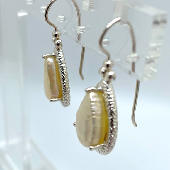 Sterling & Large Baroque Pearl Earrings - Picture 7 of 8